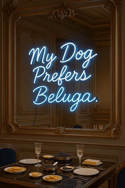 MY DOG PREFERS BELUGA REAL GLASS NEON ART