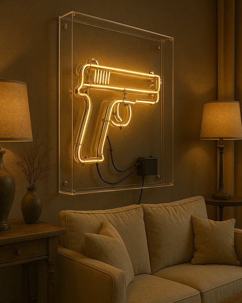 GOLD GUN REAL GLASS NEON ART